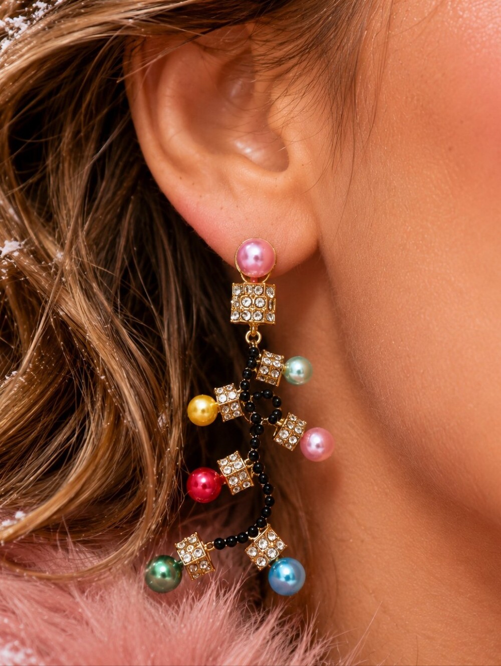BETSEY JOHNSON RHINESTONE BAUBLE CHRISTMAS LIGHT STRAND EARRINGS